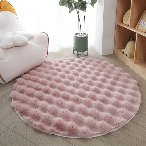 BESTORI 80 cm Rund Teppich Rutschfester Bettvorleger Shaggy Weich Wohnzimmerteppich Flauschig Kuscheltteppich waschbarer Matte für Schlafzimmer Dekoration, Rosa von BESTORI