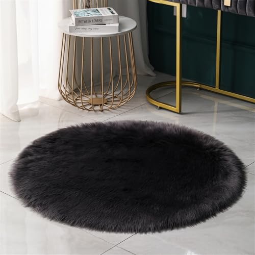 BESTORI 90 cm Rund Teppich Flauschig Weich Wohnzimmerteppich waschbarer Küchenteppich Shaggy Bettvorleger Moderner Matte für Schlafzimmer Flur, Dunkelgrau von BESTORI