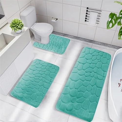 BESTORI Badematte Sets 3 Stück rutschfest Waschbar Badezimmerteppich Weicher Memory Foam Badteppich Wasserabsorbierend Grün von BESTORI