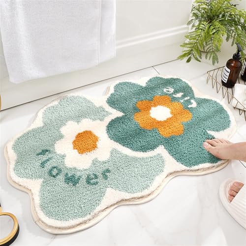 BESTORI Badematte mit Blumenmuster Weich rutschfest Badezimmerteppich maschinenwaschbar Mikrofaser Dusch-Badewannenmatte, Stil 1, 40 x 60 cm von BESTORI