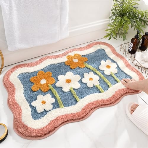 BESTORI Badematte mit Blumenmuster Weich rutschfest Badezimmerteppich maschinenwaschbar Mikrofaser Dusch-Badewannenmatte, Stil 2, 40 x 60 cm von BESTORI