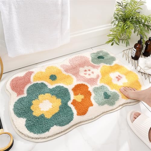 BESTORI Badematte mit Blumenmuster Weich rutschfest Badezimmerteppich maschinenwaschbar Mikrofaser Dusch-Badewannenmatte, Stil 3, 40 x 60 cm von BESTORI