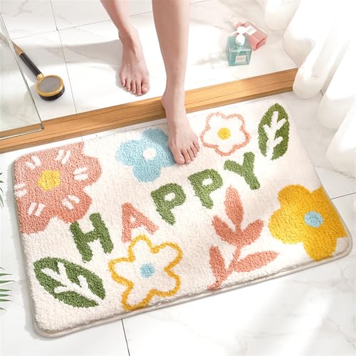 BESTORI Badematte mit Blumenmuster Weich rutschfest Badezimmerteppich maschinenwaschbar Mikrofaser Dusch-Badewannenmatte, Stil 4, 40 x 60 cm von BESTORI
