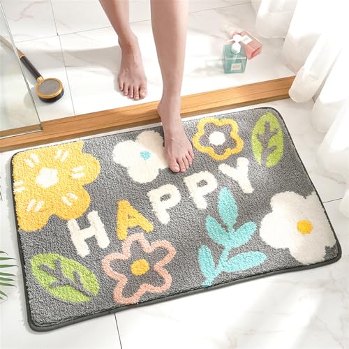BESTORI Badematte mit Blumenmuster Weich rutschfest Badezimmerteppich maschinenwaschbar Mikrofaser Dusch-Badewannenmatte, Stil 5, 50 x 80 cm von BESTORI