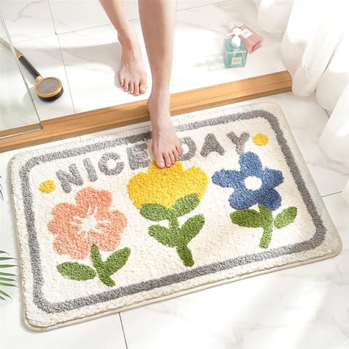 BESTORI Badematte mit Blumenmuster Weich rutschfest Badezimmerteppich maschinenwaschbar Mikrofaser Dusch-Badewannenmatte, Stil 7, 50 x 80 cm von BESTORI