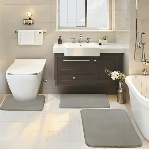BESTORI Badematte rutschfest Waschbar Weiche Memory-Schaum Badematte Wasserabsorbierend Badvorleger für Dusche Und Badewannen Kaki, 50 x 80 cm von BESTORI