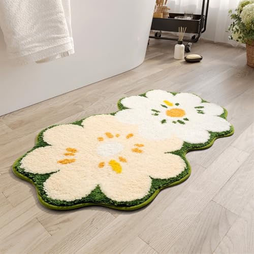 BESTORI Badezimmerteppich Mikrofaser rutschfest Badematte mit Blumenmuster maschinenwaschbar Teppich Weiche Dusch-Badewannenmatte, Beige, 47 x 80 cm von BESTORI