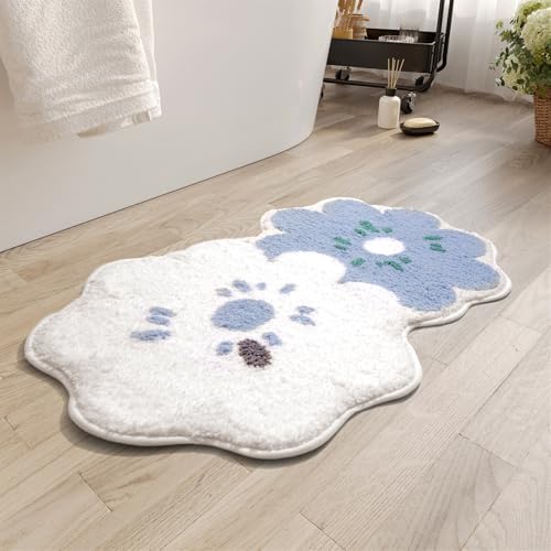 BESTORI Badezimmerteppich Mikrofaser rutschfest Badematte mit Blumenmuster maschinenwaschbar Teppich Weiche Dusch-Badewannenmatte, Weiß, 47 x 80 cm von BESTORI