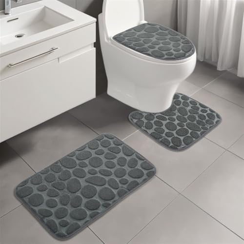 BESTORI Badezimmerteppich Set 3 Teilig Weich rutschfeste Badematte Maschinenwaschbar Toilettenmatte Toilettendeckelbezug Duschvorleger WC 60 x 90 cm Matte, Grau BESTORI Badezimmerteppich Set 3 Teilig Weich rutschfeste Badematte Maschinenwaschbar Toilettenmatte Toilettendeckelbezug Duschvorleger WC 60 x 90 cm Matte, Grau von BESTORI