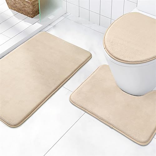 BESTORI Badezimmerteppich Set 3 Teilig rutschfest waschbar Badematte Weich U Förmige Toilettenmatte WC Teppich Duschvorleger Toilettendeckelbezug Set 40 x 60 cm Matte, Beige BESTORI Badezimmerteppich Set 3 Teilig rutschfest waschbar Badematte Weich U Förmige Toilettenmatte WC Teppich Duschvorleger Toilettendeckelbezug Set 40 x 60 cm Matte, Beige von BESTORI