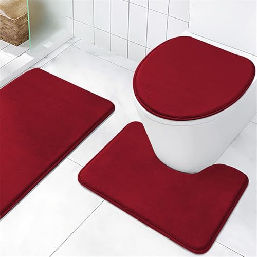 BESTORI Badezimmerteppich Set 3 Teilig rutschfest waschbar Badematte Weich U Förmige Toilettenmatte WC Teppich Duschvorleger Toilettendeckelbezug Set 40 x 60 cm Matte, Rot BESTORI Badezimmerteppich Set 3 Teilig rutschfest waschbar Badematte Weich U Förmige Toilettenmatte WC Teppich Duschvorleger Toilettendeckelbezug Set 40 x 60 cm Matte, Rot von BESTORI