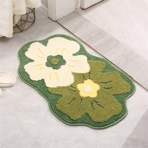 BESTORI Badezimmerteppich Weich rutschfest Mikrofaser Badematte mit Blumenmuster Maschine Waschbar Badvorleger Saugfähig Duschvorleger, Dunkelgrün, 45 x 70 cm von BESTORI