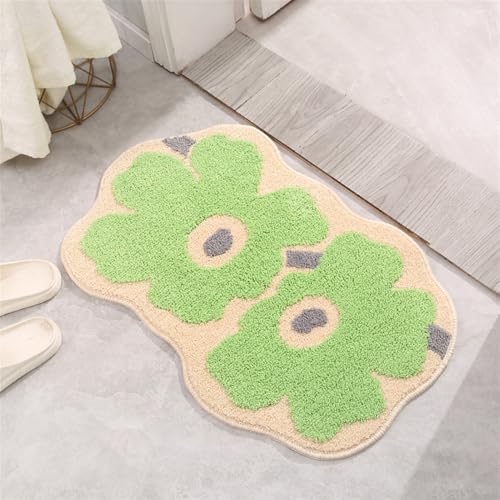 BESTORI Badezimmerteppich Weich rutschfest Mikrofaser Badematte mit Blumenmuster Maschine Waschbar Badvorleger Saugfähig Duschvorleger, Hellgrün, 45 x 70 cm von BESTORI