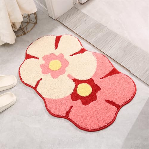 BESTORI Badezimmerteppich Weich rutschfest Mikrofaser Badematte mit Blumenmuster Maschine Waschbar Badvorleger Saugfähig Duschvorleger, Rosa, 45 x 70 cm von BESTORI