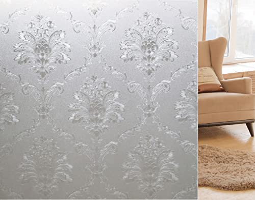 BESTORI Fensterfolie Blickdicht Milchglasfolie Selbstklebend Anti-Uv Statisch Haftend Sonnenschutz Sichtschutzfolie Ohne Klebstoff für Büro und Zuhause Jacquard, 90 x 200 cm von BESTORI