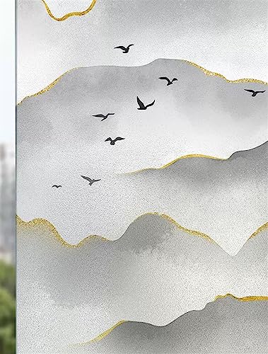 BESTORI Fensterfolie Blickdicht Sichtschutzfolie Fenster Statisch Haftend Selbstklebend Milchglasfolie Anti-UV Dekofolie für Schlafzimmer Badezimmer Küche 60 x 100 cm, Berg 1 von BESTORI