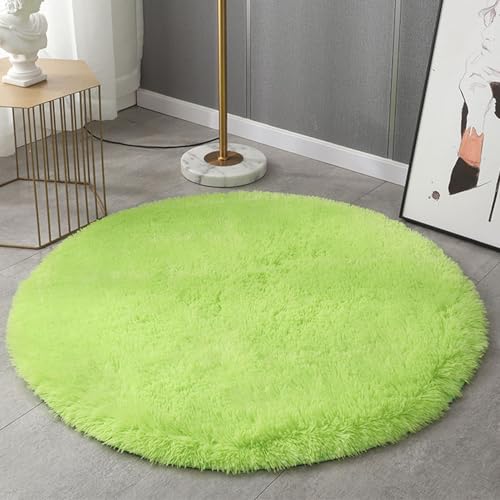 BESTORI Flauschige Teppich Rund rutschfest Shaggy Hochflor Kunstfell Bettvorleger Schlafzimmer Teppiche Einfarbig Weich Wohnzimmer Teppich, Grün, 80x80cm von BESTORI