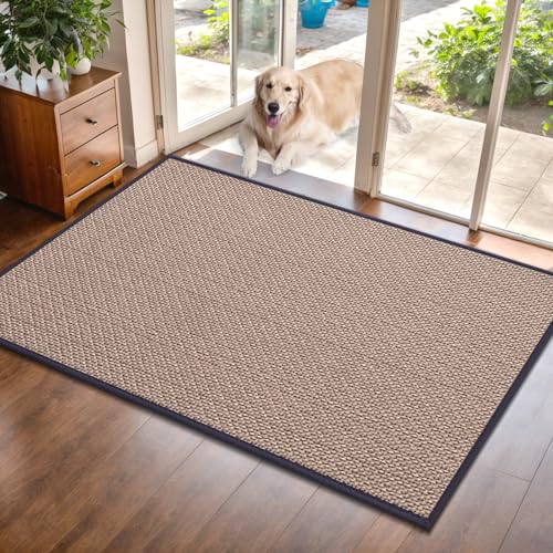 BESTORI Fußmatte für Innen und Außen, Schmutzfangmatte rutschfest für Eingangsbereich, Saugstarke Türmatte, Waschbar Bodenmatte für Flur, Garten, Haustür, Hellgrau, 90 x 140 cm von BESTORI