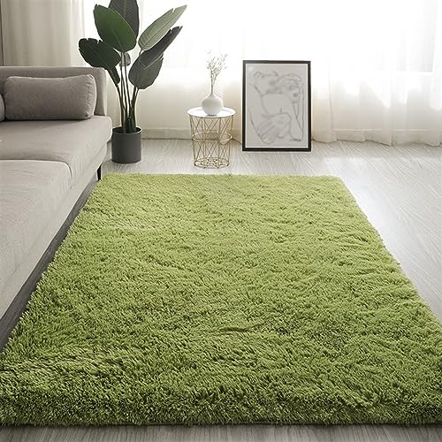 BESTORI Hochflor Teppich Wohnzimmer rutschfest Fellteppich Shaggy Flauschig Weich Einfarbig Teppich für Kinderzimmer Schlafzimmer Arbeitszimmer Gras-Grün, 40 x 120 cm von BESTORI