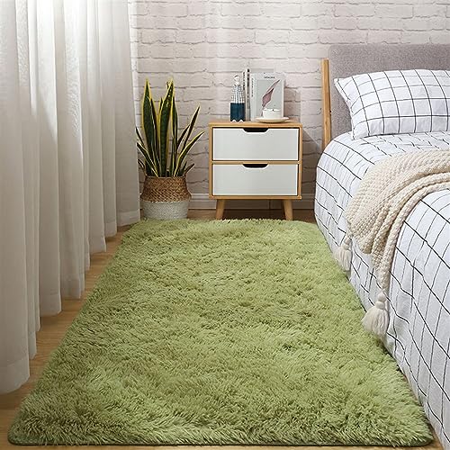 BESTORI Hochflor Teppich Wohnzimmerteppich Langflor Einfarbige Teppiche Flauschig Shaggy Schlafzimmer Bettvorleger Outdoor Carpet Gras-Grün, 60 x 120 cm von BESTORI
