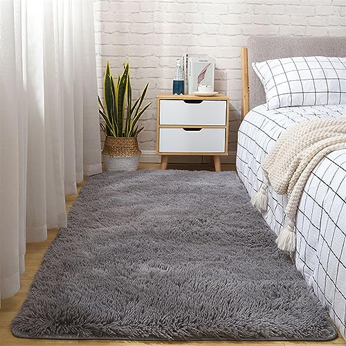 BESTORI Hochflor Teppich Wohnzimmerteppich Langflor Einfarbige Teppiche Flauschig Shaggy Schlafzimmer Bettvorleger Outdoor Carpet Grau, 40 x 60 cm von BESTORI