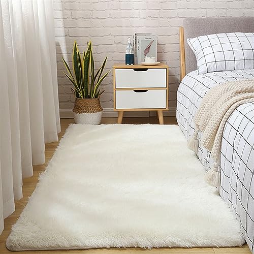 BESTORI Hochflor Teppich Wohnzimmerteppich Langflor Einfarbige Teppiche Flauschig Shaggy Schlafzimmer Bettvorleger Outdoor Carpet Weiss, 160 x 280 cm von BESTORI