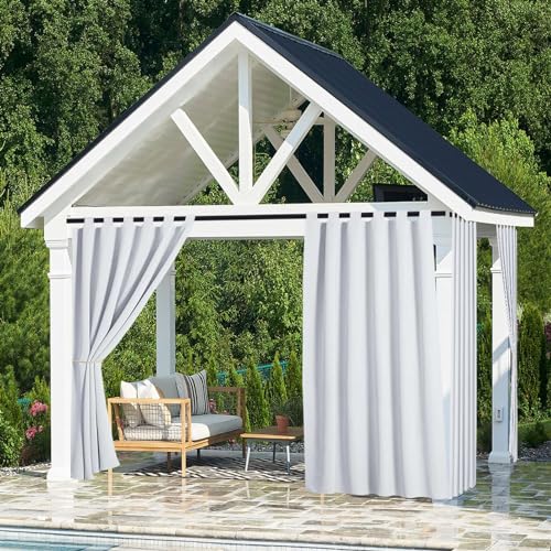 BESTORI Outdoor Vorhänge mit Schlaufen Verdunkelungsvorhänge Wasserdicht Sonnenschutz Outdoorgardinen Schlaufengardine für Patio Pavillon Terrasse Weiß, 254 x 213cm von BESTORI