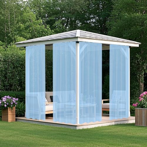 BESTORI Outdoor Vorhang Wasserdicht 2er Set Transparent Sonnenschutz Winddicht Outdoorvorhänge für Terrasse Balkon Pergola Pavillon Blau, H213 x B254cm von BESTORI