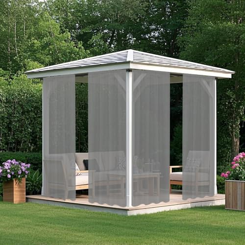 BESTORI Outdoor Vorhang Wasserdicht 2er Set Transparent Sonnenschutz Winddicht Outdoorvorhänge für Terrasse Balkon Pergola Pavillon Grau, H274 x B254cm von BESTORI