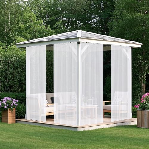 BESTORI Outdoor Vorhang Wasserdicht 2er Set Transparent Sonnenschutz Winddicht Outdoorvorhänge für Terrasse Balkon Pergola Pavillon Weiß, H213 x B254cm von BESTORI