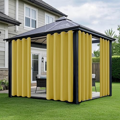 BESTORI Outdoor Vorhang Wetterfest mit Ösen Wasserdicht Sichtschutz Sonnenschutz Outdoorvorhänge für Terrasse Balkon Pergola 2er Set Gelb, H274 x B132cm von BESTORI