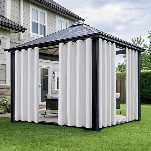 BESTORI Outdoor Vorhang Wetterfest mit Ösen Wasserdicht Sichtschutz Sonnenschutz Outdoorvorhänge für Terrasse Balkon Pergola 2er Set Hellgrau, H213 x B254cm von BESTORI
