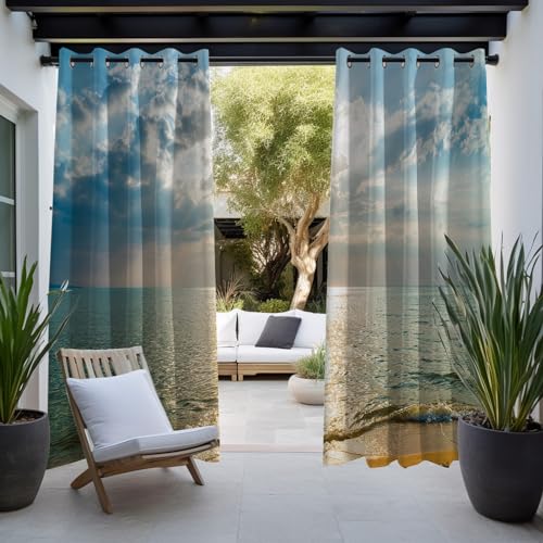 BESTORI Outdoor Vorhang mit Ösen 2 Stücke Wasserdicht Wetterfest Sichtschutz 3D Gedruckt Outdoor Gardinen für Garten Balkon Pavillon Veranda Pergola, Stil 8, 200x200cm von BESTORI