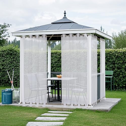 BESTORI Outdoorvorhänge Wetterfest mit Ösen Windschutz Sonnenschutz Transparent Tüllvorhang für Gardinen Terrasse Balkon Pergola Pavillon 2er Set Weiß-Tülle Oben&Unten, H213 x B305cm von BESTORI