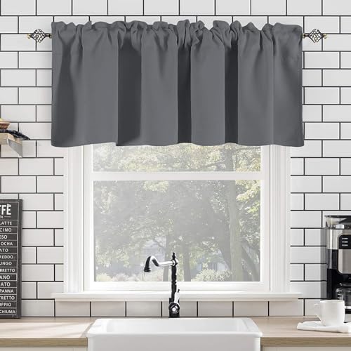 BESTORI Scheibengardine Bistrogardine Kurz Küche Modern Blickdicht Kurzstores Unifarbige Tunnelzug Vorhang für Wohnzimmer Landhaus Grau, 175 x 45 cm(B x H) von BESTORI