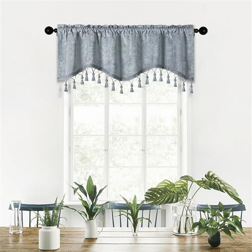 BESTORI Scheibengardine Blickdicht Bistrogardine Verdunkelung Fensterschal Kurzgardine Kurze Gardine für Küche Wohnzimmer Landhaus Grau, 180 x 45 cm(B x H) von BESTORI