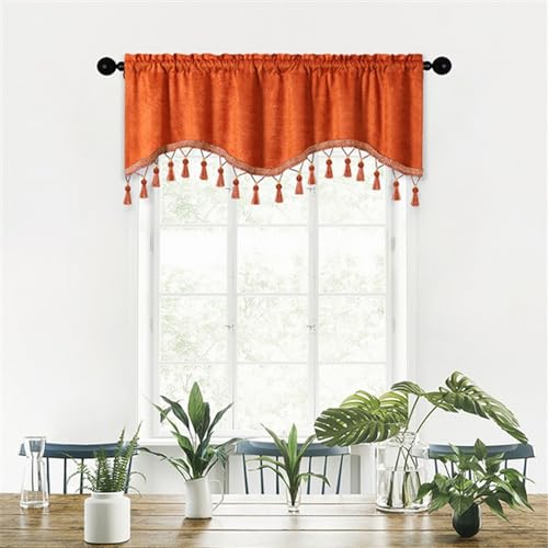 BESTORI Scheibengardine Blickdicht Bistrogardine Verdunkelung Fensterschal Kurzgardine Kurze Gardine für Küche Wohnzimmer Landhaus Orange, 180 x 40 cm(B x H) von BESTORI