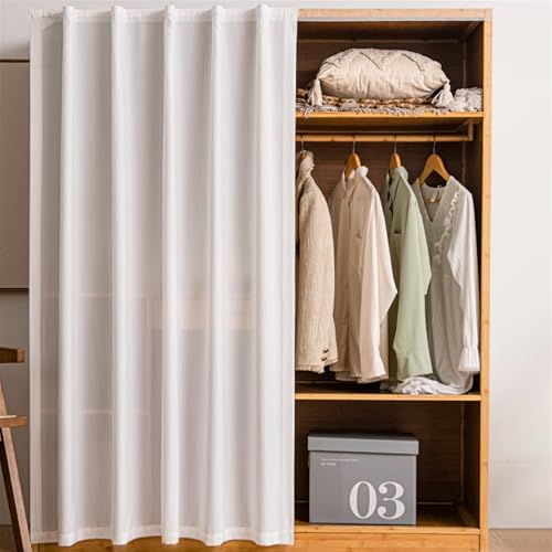 BESTORI Schrankvorhänge für Küche Kleiderschrank Privatsphäre Gardine mit Klettband Halbtransparent Tüll Vorhang für Regale, hängende Tür, Weiß 2, 90cm x 150cm von BESTORI