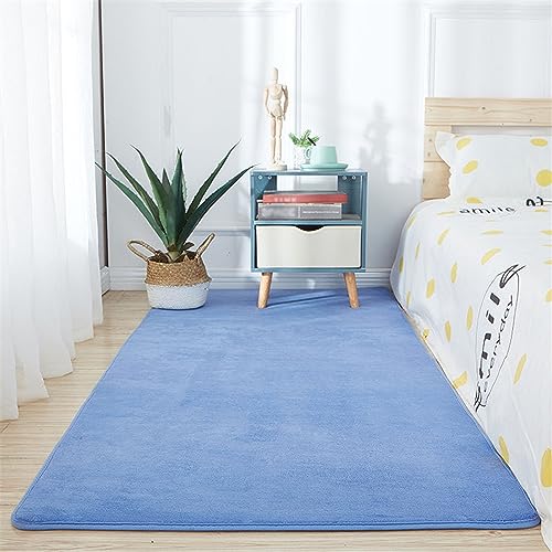 BESTORI Teppich Wohnzimmer Kurzflor Einfarbig Teppich Weicher rutschfest Modernes Waschbar Schlafzimmer Bettvorleger Outdoor Carpet Blau, 40 x 120 cm von BESTORI