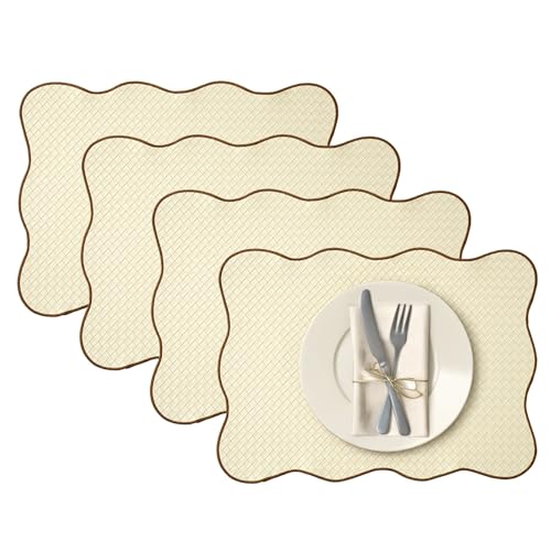 BESTORI Tischset Leder 4er Set Kunstleder Platzset Doppelseitigen Hitzebeständig Abwischbar Platzdeckchen Wasserdicht rutschfest Gelb, 33 x 45 cm von BESTORI