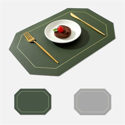BESTORI Tischsets Abwaschbar Leder 4er Set, Doppelseitigen abwaschbar und wasserdicht rutschfest Platzdeckchen, Abwischbar Lederoptik Platzset Dunkelgrün, 30x43cm von BESTORI