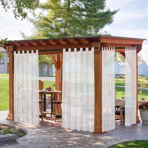 BESTORI Transparent Outdoor Vorhang mit Abnehmbaren Schlaufen Wetterfest Sonnenschutz Wasserdicht Voile Vorhänge für Balkon Pavillon Weiß Stabtasche, 183x132cm(H x B) 2 Stück von BESTORI