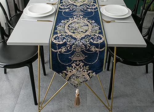 BESTORI Vintage Tischläufer Barocke Stickerei Mehrfarbig Bestickt Floral Tischdecke mit Quasten Tabletop Dekor für Esstisch Dekor Hochzeit Urlaub Partei Blau&Gelb, 32x160cm von BESTORI