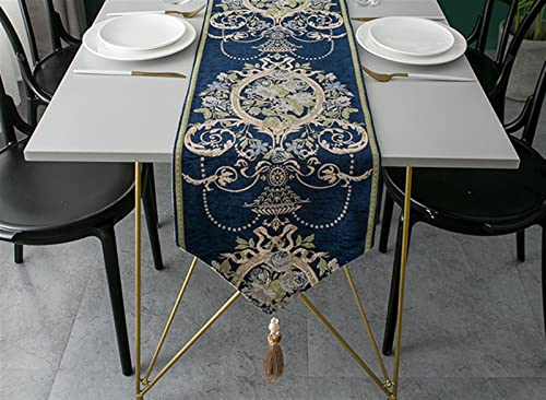 BESTORI Vintage Tischläufer Barocke Stickerei Mehrfarbig Bestickt Floral Tischdecke mit Quasten Tabletop Dekor für Esstisch Dekor Hochzeit Urlaub Partei Blau&Gelb, 32x180cm von BESTORI