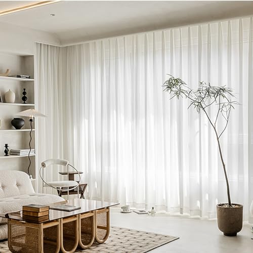BESTORI Voile Vorhänge mit Kräuselband Transparent Wohnzimmer Gardinen Luftig Dekoschal für Schlafzimmer Weiß Weiß, 270 x 180 cm(H x B) von BESTORI