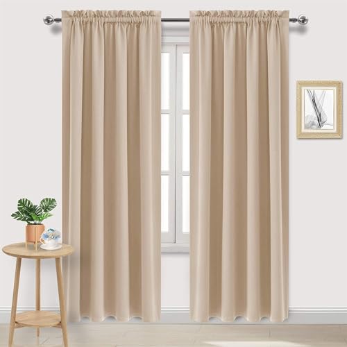 BESTORI Vorhänge Wohnzimmer Kräuselband Gardinen Blickdicht 2er Set Verdunklungsvorhänge Wärmeisolierende Schlafzimmer Beige, 240 x 140 cm(H x B) von BESTORI