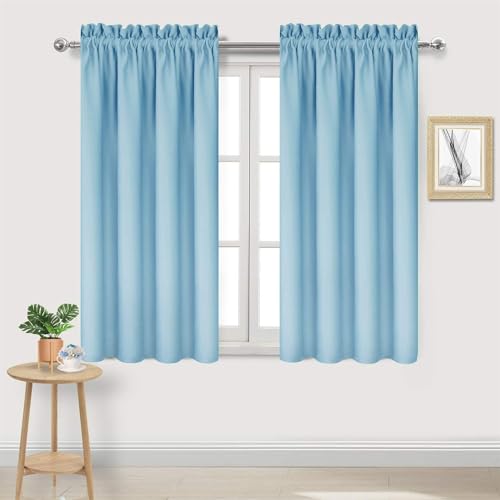 BESTORI Vorhänge Wohnzimmer Kräuselband Gardinen Blickdicht 2er Set Verdunklungsvorhänge Wärmeisolierende Schlafzimmer Blau, 114 x 96 cm(H x B) von BESTORI