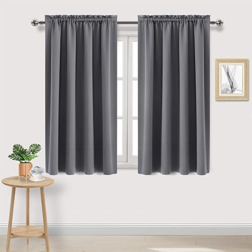 BESTORI Vorhänge Wohnzimmer Kräuselband Gardinen Blickdicht 2er Set Verdunklungsvorhänge Wärmeisolierende Schlafzimmer Grau, 137 x 96 cm(H x B) von BESTORI
