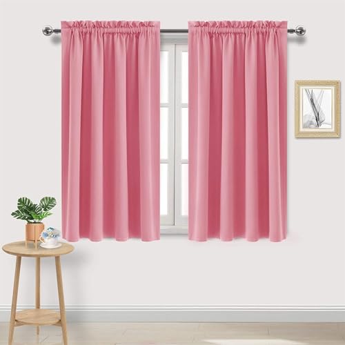 BESTORI Vorhänge Wohnzimmer Kräuselband Gardinen Blickdicht 2er Set Verdunklungsvorhänge Wärmeisolierende Schlafzimmer Rosa, 182 x 106 cm(H x B) von BESTORI