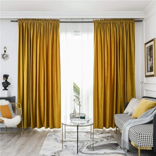 BESTORI Vorhang Verdunkelung Blickdicht Gardinen Samtvorhänge Kräuselband Wärmeisolierend für Wohnzimmer Schlafzimmer Golden, 250 x 150 cm(H x B) von BESTORI